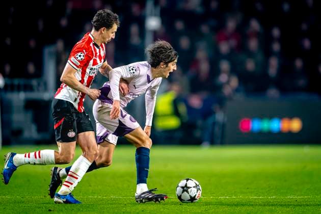 PSV Eindhoven defender Olivier Boscagli, Girona FC forwarder Bryan Gil, during the match PSV - Girona at the Philips stadium for the UEFA Champions League - League phase - Matchday 4 season 2024-2025 in EINDHOVEN, Netherlands on 5 november 2024, (photo by Marcel van Dorst EYE4images DeFodi Images) not used in POL SRB CRO FRA GBR NED ITA USA Defodi-746_198210