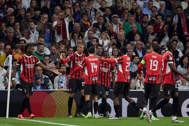 November 5, 2024, Madrid, Madrid, Spain: Malick Thiaw of AC Milan celebrates with his teammates after scoring a goal during the UEFA Champions League football match between Real Madrid CF and AC Milan at Santiago Bernabeu Stadium in Madrid, Spain, November 5, 2024 Madrid Spain - ZUMAa206 20241105_zsp_a206_028 Copyright: xRubenxAlbarranx