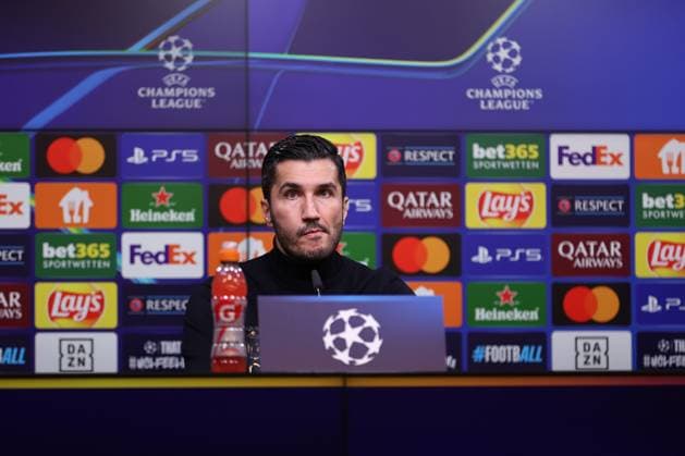 05.11.2024, Fußball, UEFA Champions League, Borussia Dortmund - SK Sturm Graz, 4. Spieltag, Signal Iduna Park, Saison 2024 2025: Trainer Nuri Sahin (Cheftrainer BVB) bei der Pressekonferenz nach dem Spiel Nordrhein-Westfalen Deutschland