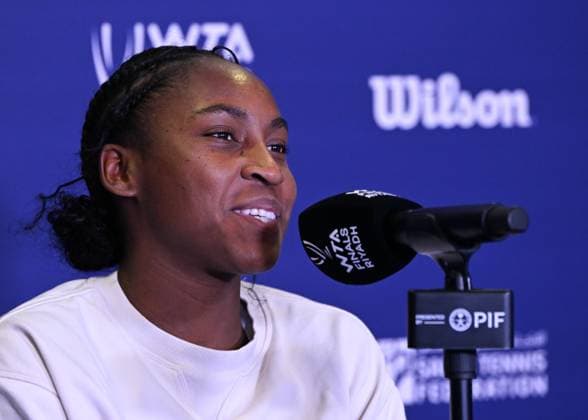 WTA, Tennis Damen Finals 2024 - Day 4 RIYADH, SAUDI ARABIA - NOVEMBER 05: Coco Gauff of USA during a press conference, PK, Pressekonferenz after she won against Iga Swiatek of Poland, on day 4 of the 2024 WTA Finals, part of the Hologic WTA Tour, held at King Saud University Indoor Arena on November 05, 2024, in Riyadh, Saudi Arabia. Riyadh Saudi Arabia  Copyright: xArturxWidakx originalFilename:widak-wtafinal241105_npzsA.jpg