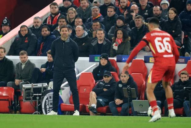 5th November 2024; Anfield, Liverpool, Merseyside, England; Champions League Football, Liverpool versus Bayer Leverkusen; Bayer Leverkeusen manager Xabi Alonso follows the action from the touchline  ActionPlus12712549 DavidxBlunsden