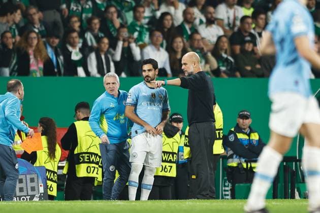 (L-R) Juan Manuel Lillo, Ilkay Gundogan, Josep Guardiola (ManC), NOVEMBER 5, 2024 - Football Soccer : UEFA Champions League League phase match day 4 between Sporting Clube de Portugal 4-1 Manchester City at the Estadio Jose Alvalade in Lisbon, Portugal. Noxthirdxpartyxsales  (272402643)