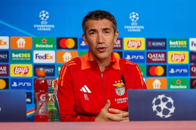 Bruno Lage (Benfica Lissabon, SL Benfica, Headcoach), Gesten, gestikulierend, Ger, Internationale Pressekonferenz, Benfica Lissabon, SL Benfica, Fussball, UEFA Champions League, 4. Spieltag, Saison 2024 2025, 05.11.2024, Ger, Internationale Pressekonferenz, Benfica Lissabon, SL Benfica, Fussball, UEFA Champions League, 4. Spieltag, Saison 2024 2025, 05.11.2024 Muenchen Copyright: xEibner-Pressefoto JennixMaulx EP_JML