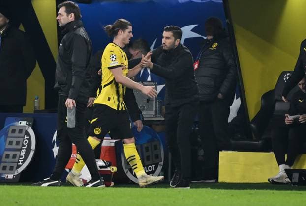 Trainer Nuri Sahin (Borussia Dortmund) wechselt Marcel Sabitzer (Borussia Dortmund) aus 05.11.2024, Fussball UEFA Champions League 2024 25, 4. Spieltag Borussia Dortmund - SK Sturm Graz 1:0 Dortmund Signal Iduna Park Nordrhein Westfalen Deutschland