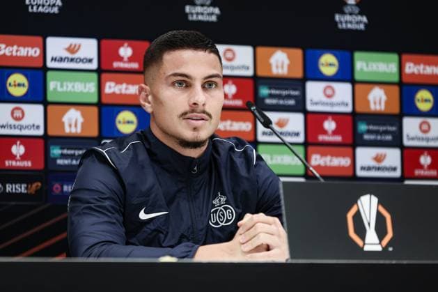 Union s Franjo Ivanovic pictured during a press conference, PK, Pressekonferenz of Belgian soccer team Royale Union Saint-Gilloise in Brussels, on Wednesday 06 November 2024. The team prepares for tomorrow s match against Italian team AS Roma, in the fourth day (out of 8) of the League phase of the UEFA Europa League tournament. BRUNOxFAHY  x104709846x
