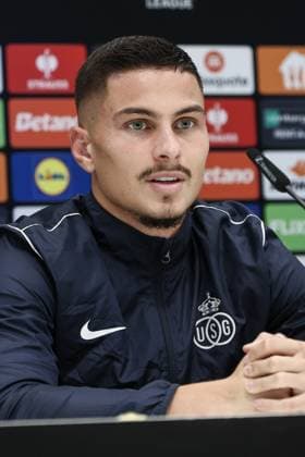 Union s Franjo Ivanovic pictured during a press conference, PK, Pressekonferenz of Belgian soccer team Royale Union Saint-Gilloise in Brussels, on Wednesday 06 November 2024. The team prepares for tomorrow s match against Italian team AS Roma, in the fourth day (out of 8) of the League phase of the UEFA Europa League tournament. BRUNOxFAHY  x104709905x