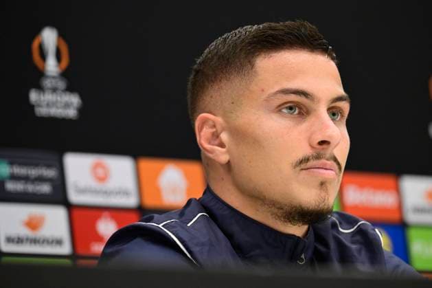 Media activities Royale Union Saint-Gilloise - UEFA Europa League BRUSSEL, BELGIUM - NOVEMBER 06 : Ivanovic Franjo forward of Royale Union Saint-Gilloise pictured during a press conference, PK, Pressekonferenz prior the UEFA Europa League phase match between Royale Union Saint-Gilloise and AS Roma on November 6, 2024 in Brussel, Belgium, 06 11 2024 Brussel Belgium  Copyright: xPeterxDexVoechtx