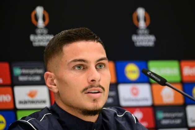 Media activities Royale Union Saint-Gilloise - UEFA Europa League BRUSSEL, BELGIUM - NOVEMBER 06 : Ivanovic Franjo forward of Royale Union Saint-Gilloise pictured during a press conference, PK, Pressekonferenz prior the UEFA Europa League phase match between Royale Union Saint-Gilloise and AS Roma on November 6, 2024 in Brussel, Belgium, 06 11 2024 Brussel Belgium  Copyright: xPeterxDexVoechtx
