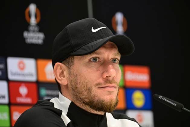 Media activities Royale Union Saint-Gilloise - UEFA Europa League BRUSSEL, BELGIUM - NOVEMBER 06 : Pocognoli Sebastien head coach of Royale Union Saint-Gilloise pictured during a press conference, PK, Pressekonferenz prior the UEFA Europa League phase match between Royale Union Saint-Gilloise and AS Roma on November 6, 2024 in Brussel, Belgium, 06 11 2024 Brussel Belgium  Copyright: xPeterxDexVoechtx