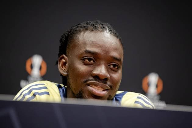 AMSTERDAM - Ajax s Bertrand Traore during the press conference, PK, Pressekonferenz prior to the Europa League match against Maccabi Tel Aviv at the Johan Cruijff ArenA on Nov. 6, 2024 in Amsterdam, Netherlands. ANP ROBIN VAN LONKHUIJSEN UEFA Europa League 2024 25 xVIxANPxSportx xxANPxIVx 512823706 originalFilename: 512823706.jpg