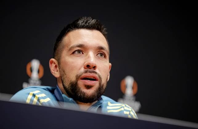 AMSTERDAM - Ajax coach Francesco Farioli during the press conference, PK, Pressekonferenz prior to the Europa League match against Maccabi Tel Aviv at the Johan Cruijff ArenA on Nov. 6, 2024 in Amsterdam, Netherlands. ANP ROBIN VAN LONKHUIJSEN UEFA Europa League 2024 25 xVIxANPxSportx xxANPxIVx 512823833 originalFilename: 512823833.jpg