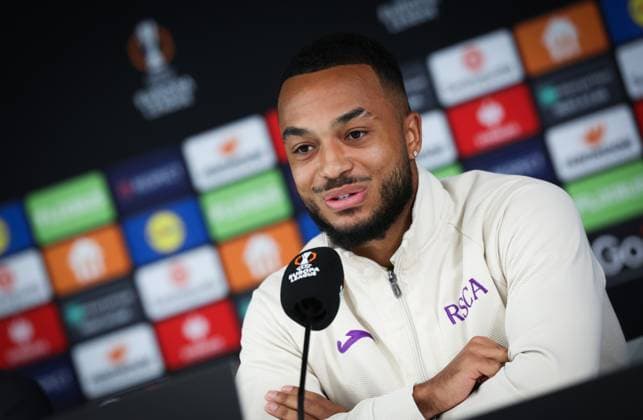 Anderlecht s Killian Sardella pictured during a press conference, PK, Pressekonferenz of Belgian first division team RSC Anderlecht, in Riga, Latvia, Wednesday 06 November 2024. Tomorrow, RSC Anderlecht will play against Lituanian team RFS on the fourth day of the group stage of the UEFA Europa League tournament. VIRGINIExLEFOUR  x104721817x
