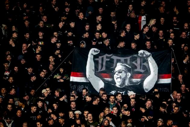 Supporters of Feyenoord Rotterdam, during the match Feyenoord - Salzburg at the Feyenoord stadium De Kuip for the UEFA Champions League - League phase - Matchday 4 season 2024-2025 in ROTTERDAM, Netherlands on 6 november 2024, (photo by Marcel van Dorst EYE4images DeFodi Images) not used in POL SRB CRO FRA GBR NED ITA USA Defodi-746_198356