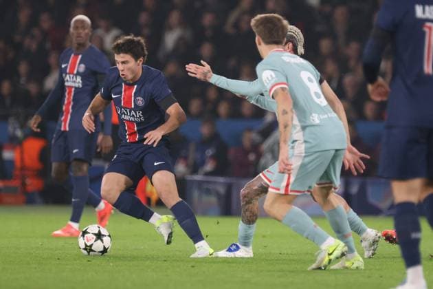 PHOTOPQR LE PARISIEN Olivier Lejeune ; ; 06 11 2024 ; À l occasion de la quatrième journée de Ligue des Champions, le Paris Saint-Germain reçoit l Atlético Madrid ce mercredi 6 novembre 2024 au Parc des Princes. PH : O.Lejeune Joao Neves