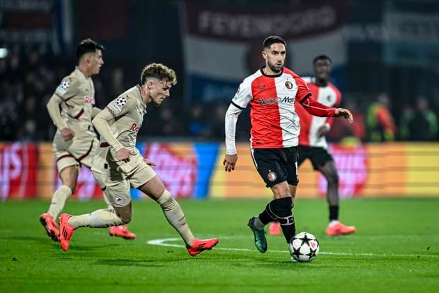 Red Bull Salzburg midfielder Bobby Clark, Feyenoord Rotterdam forwarder Luka Ivanusec, during the match Feyenoord - Salzburg at the Feyenoord stadium De Kuip for the UEFA Champions League - League phase - Matchday 4 season 2024-2025 in ROTTERDAM, Netherlands on 6 november 2024, (photo by Stefan Koops EYE4images DeFodi Images) not used in POL SRB CRO FRA GBR NED ITA USA Defodi-746_198426