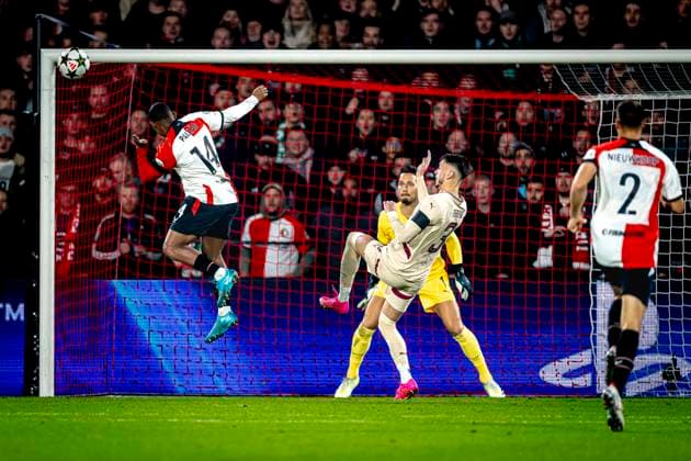 Feyenoord Rotterdam forwarder Igor Paixao, during the match Feyenoord - Salzburg at the Feyenoord stadium De Kuip for the UEFA Champions League - League phase - Matchday 4 season 2024-2025 in ROTTERDAM, Netherlands on 6 november 2024, (photo by Marcel van Dorst EYE4images DeFodi Images) not used in POL SRB CRO FRA GBR NED ITA USA Defodi-746_198449