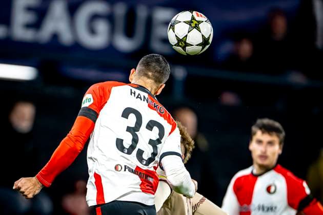 Feyenoord Rotterdam defender David Hancko, during the match Feyenoord - Salzburg at the Feyenoord stadium De Kuip for the UEFA Champions League - League phase - Matchday 4 season 2024-2025 in ROTTERDAM, Netherlands on 6 november 2024, (photo by Marcel van Dorst EYE4images DeFodi Images) not used in POL SRB CRO FRA GBR NED ITA USA Defodi-746_198460