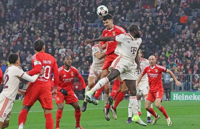 2 Dayot Upamecano (FCB) gegen 44 Tomas Araujo (Benfica) Zweikampf Fussball FC Bayern München - SL Benfica Lissabon UEFA Champions League 06.11.2024 Allianz Arena FOTO: Mladen Lackovic LakoPress