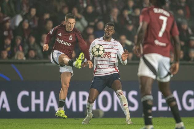 Tomas Wiesner in the battle during UEFA Champions league match, AC Sparta Prague - Stade Brest , 06. november 2024, Epet Arena, Prague, Czech republic Copyright: xMICHALxFAJT,ZOSPORTU.SKx DSC_5867