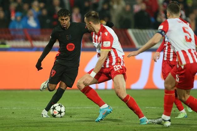 CRVENA ZVEZDA vs BARCELONA LAMINE YAMAL Barcelona football player at the UEFA Champions League match against Red Star at the Rajko Mitic stadium, Belgrade 06.11.2024. Ivica Veselinov MN PRESS Photo FOOTBALL, FOOTBALL, UEFA CHAMPIONS LEAGUE, LIGA CHAMPIONA, RED STAR, RED STAR, BARCELONA Belgrade Stadion Rajko Mitic Serbia Copyright: xIvicaxVeselinovx xMNxPressx