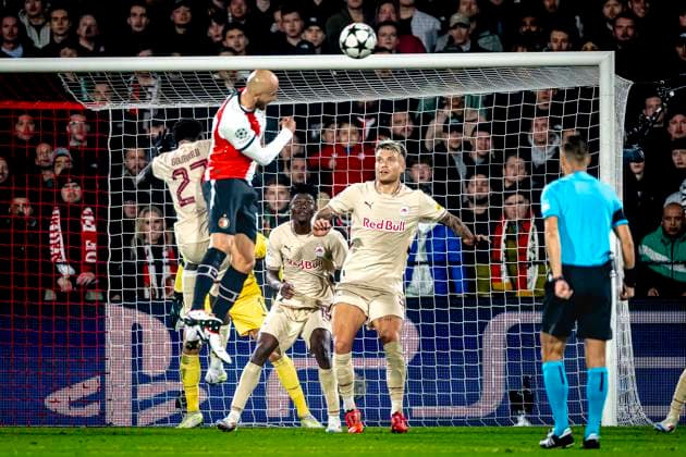 Feyenoord Rotterdam defender Gernot Trauner, during the match Feyenoord - Salzburg at the Feyenoord stadium De Kuip for the UEFA Champions League - League phase - Matchday 4 season 2024-2025 in ROTTERDAM, Netherlands on 6 november 2024, (photo by Marcel van Dorst EYE4images DeFodi Images) not used in POL SRB CRO FRA GBR NED ITA USA Defodi-746_198497