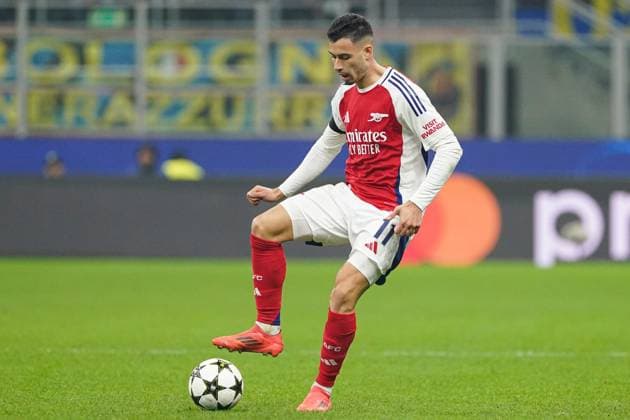 Gabriel Martinelli of Arsenal in action Inter Milan v Arsenal, UEFA Champions League, Group Stage, Football, San Siro Stadium, Milan, Italy - 06 Nov 2024 EDITORIAL USE ONLY No use with unauthorised audio, video, data, fixture lists, club league logos or live services. Online in-match use limited to 120 images, no video emulation. No use in betting, games or single club league player publications. Copyright: xRemotePhotoPress Shutterstockx 14873845cn
