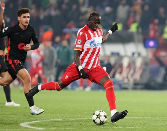 Fußball, CL, Roter Stern Belgrad - FC Barcelona CRVENA ZVEZDA vs BARCELONA PEPE CHERIF NDIAYE Red Star football player at the UEFA Champions League match against Barcelona at the Rajko Mitic stadium, Belgrade 06.11.2024. MN PRESS mr photo FOOTBALL, FOOTBALL, UEFA CHAMPIONS LEAGUE, LIGA CHAMPIONA, RED STAR, RED STAR, BARCELONA Belgrade Stadion Rajko Mitic Serbia Copyright: xMNxPressx