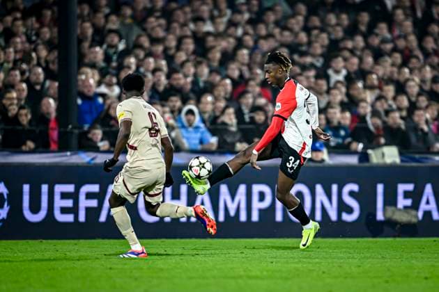 Feyenoord Rotterdam midfielder Chris-Kevin Nadje, during the match Feyenoord - Salzburg at the Feyenoord stadium De Kuip for the UEFA Champions League - League phase - Matchday 4 season 2024-2025 in ROTTERDAM, Netherlands on 6 november 2024, (photo by Stefan Koops EYE4images DeFodi Images) not used in POL SRB CRO FRA GBR NED ITA USA Defodi-746_198560