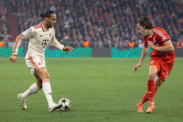 Munich, Germany, Novemberr 06st 2024: A duel between Leroy SanÃ (10 Munich) and Ãlvaro Carreras (3 Benfica) during the UEFA Champions League football match between FC Bayern Munich and Benfica Lisbon at Allianz Arena in Munich, Germany. Philipp Kresnik (Philipp Kresnik SPP) Copyright: xPhilippxKresnikx xSPPx spp-en-PhKrSp-_KRE0682-Verbessert-RR