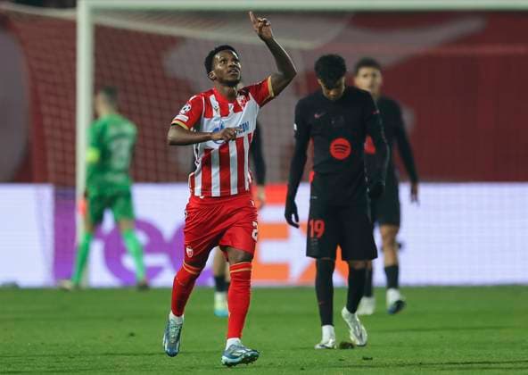 Crvena Zvezda v FC Barcelona, Barca - UEFA Champions League Unai Hernandez of Crvena Zvezda celebrates after scoring a goal during the UEFA Champions League match Season 2024 2025 match between Crvena Zvezda and FC Barcelona at stadium Rajko Mitic on November 06, 2024 in Belgrade, Serbia. Beograd Serbia Copyright: xSrdjanxStevanovicx x