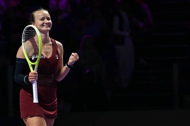 WTA, Tennis Damen Finals 2024 - Day 6 RIYADH, SAUDI ARABIA - NOVEMBER 07: Barbora Krejcikova of Czech Republic celebrates after winning her match against Coco Gauff of USA, on Day 6 of the 2024 WTA Finals, part of the Hologic WTA Tour, held at King Saud University Indoor Arena on November 07, 2024, in Riyadh, Saudi Arabia. Riyadh Saudi Arabia  Copyright: xArturxWidakx originalFilename:widak-wtafinal241107_npTSr.jpg