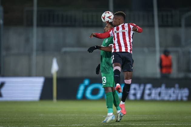 Football - Europa League - Group Stage - PFC Ludogorets - Athletic Club - 07.11.2024 Olivier Verdon (L) and Ãlvaro Djalo (R) Bulgaria Copyright: xYulianxTodorovx