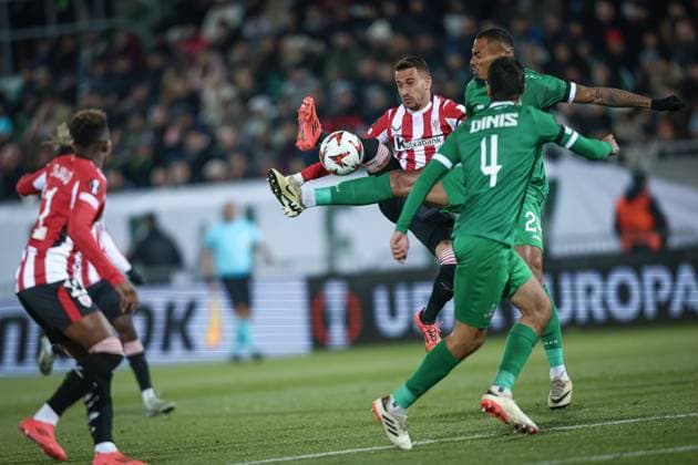 Football - Europa League - Group Stage - PFC Ludogorets - Athletic Club - 07.11.2024 Ãlex Berenguer (L) and Olivier Verdon (R) Bulgaria Copyright: xYulianxTodorovx