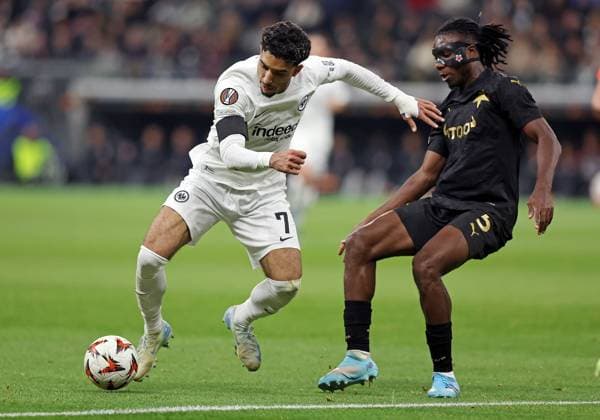 07.11.2024, xovx, Fußball UEFA Europa League, Eintracht Frankfurt - Slavia Prag v.l. Omar Marmoush (Eintracht Frankfurt), Igoh Ogbu (Slavia Prag) (DFL DFB REGULATIONS PROHIBIT ANY USE OF PHOTOGRAPHS as IMAGE SEQUENCES and or QUASI-VIDEO) emspor Frankfurt am Main
