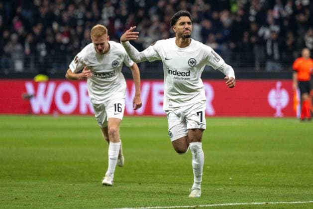Omar Marmoush (Eintracht Frankfurt) celebrates after scoring his team s first goal during the UEFA Europa League 2024 25 League Phase MD4 match between Eintracht Frankfurt v SK Slavia Praha at Deutsche Bank Park on November 7, 2024 in Frankfurt am Main, Germany. not used in POL SRB CRO FRA GBR NED ITA USA Defodi-747_747_20241107_EFSlPr_000000082