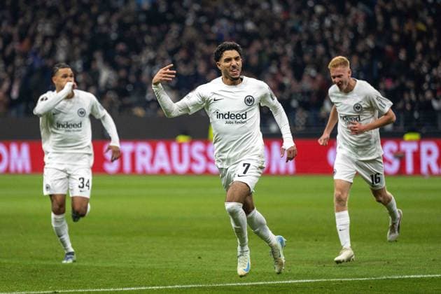 Omar Marmoush (Eintracht Frankfurt) celebrates after scoring his team s first goal during the UEFA Europa League 2024 25 League Phase MD4 match between Eintracht Frankfurt v SK Slavia Praha at Deutsche Bank Park on November 7, 2024 in Frankfurt am Main, Germany. not used in POL SRB CRO FRA GBR NED ITA USA Defodi-747_747_20241107_EFSlPr_000000083