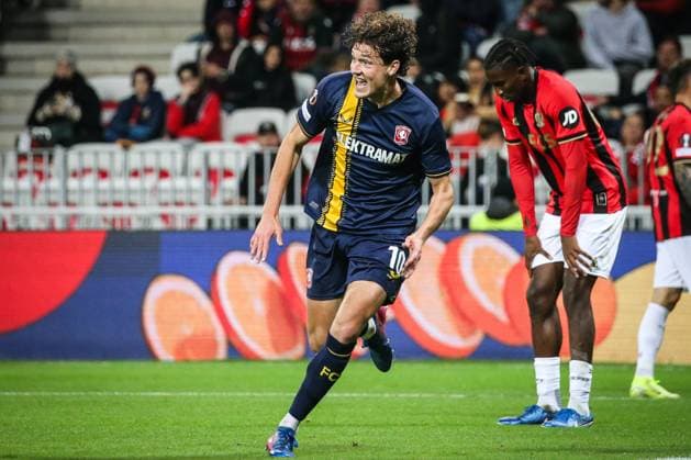 November 7, 2024, Nice, France, France: Sam LAMMERS of FC Twente celebrates his goal during the UEFA Europa League, League Phase MD4 match between OGC Nice and FC Twente at Allianz Riviera Stadium on November 07, 2024 in Nice, France. Nice France - ZUMAm308 20241107_zsp_m308_006 Copyright: xMatthieuxMirvillex
