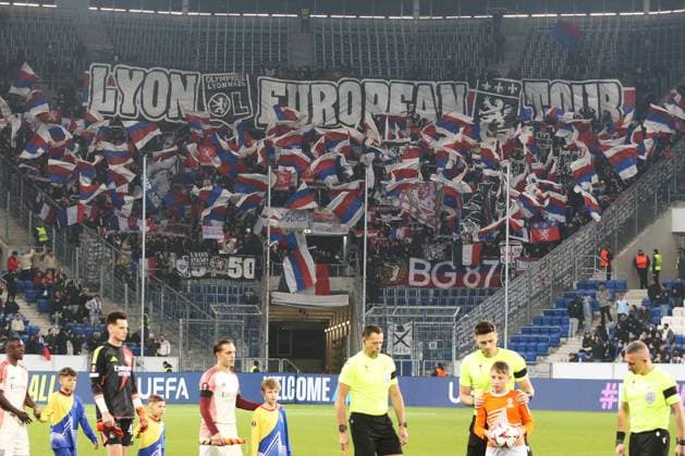 07.11.2024, xtvx, Fussball UEFA Europa League, TSG 1899 Hoffenheim - Olympique Lyon emspor, v.l. Lyoner Fans (DFL DFB REGULATIONS PROHIBIT ANY USE OF PHOTOGRAPHS as IMAGE SEQUENCES and or QUASI-VIDEO) Sinsheim