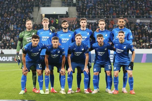 07.11.2024, xtvx, Fussball UEFA Europa League, TSG 1899 Hoffenheim - Olympique Lyon emspor, v.l. Mannschaftsfoto TSG Hoffenheim (DFL DFB REGULATIONS PROHIBIT ANY USE OF PHOTOGRAPHS as IMAGE SEQUENCES and or QUASI-VIDEO) Sinsheim