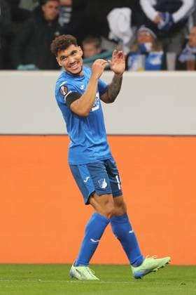 07.11.2024, xtvx, Fussball UEFA Europa League, TSG 1899 Hoffenheim - Olympique Lyon emspor, v.l. Goal scored, Tor zum 1:0 Valentin Gendrey (TSG 1899 Hoffenheim) Torjubel, Goal celebration, celebrate the goal, celebrates scoring (DFL DFB REGULATIONS PROHIBIT ANY USE OF PHOTOGRAPHS as IMAGE SEQUENCES and or QUASI-VIDEO) Sinsheim