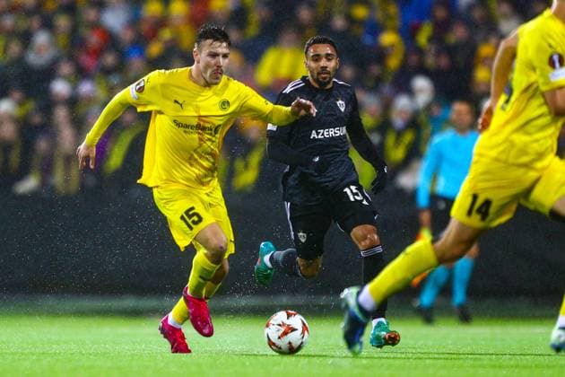 UEFA Europa League 2024 2025 Bodo Glimt Qarabag 1 2 Bodo 20241107 Qarabags Leandro Livramento Andrade runs after Bodo Glimts Fredrik Andre Bjorkan during the UEFA Europa League between Bodo Glimt and Qarabag at the Aspmyra stadium Photo Mats Torbergsen NTB Bodo Norway EDITORIAL USE ONLY RESTRICTED USE FOR BETTING COMPANIES  Copyright: xMatsxTorbergsenx xNTBx
