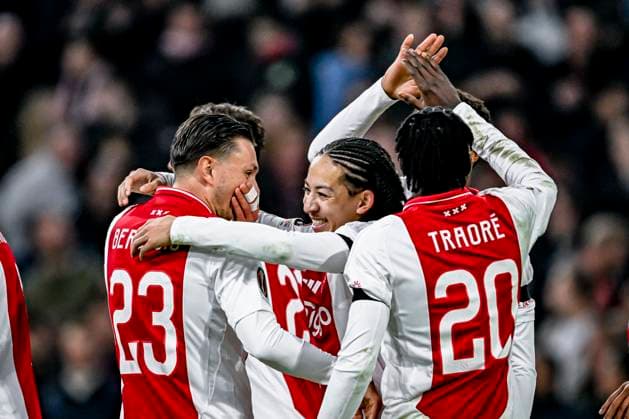 AFC Ajax Amsterdam forwarder Steven Berghuis, AFC Ajax Amsterdam midfielder Kian Fitz-Jim celebrating the goal, during the match Ajax - Maccabi Tel Aviv at the Johan Cruijff ArenA for the UEFA Europa League - League phase - Matchday 4 season 2024-2025 in AMSTERDAM, Netherlands on 7 november 2024, (photo by Stefan Koops EYE4images DeFodi Images) not used in POL SRB CRO FRA GBR NED ITA USA Defodi-746_198916