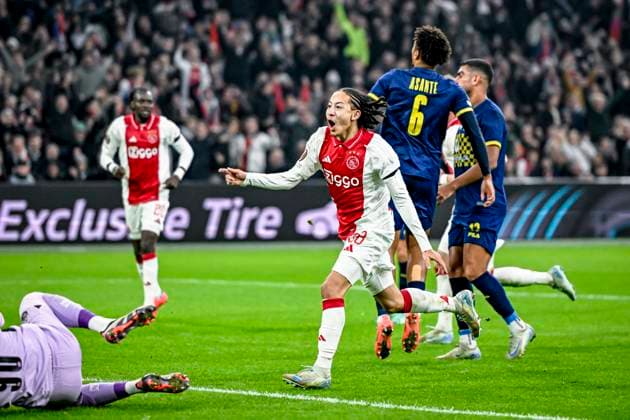 AFC Ajax Amsterdam midfielder Kian Fitz-Jim celebrating the goal, during the match Ajax - Maccabi Tel Aviv at the Johan Cruijff ArenA for the UEFA Europa League - League phase - Matchday 4 season 2024-2025 in AMSTERDAM, Netherlands on 7 november 2024, (photo by Stefan Koops EYE4images DeFodi Images) not used in POL SRB CRO FRA GBR NED ITA USA Defodi-746_198903
