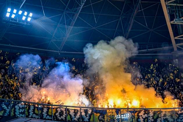 fans of Maccabi Tel Aviv, during the match Ajax - Maccabi Tel Aviv at the Johan Cruijff ArenA for the UEFA Europa League - League phase - Matchday 4 season 2024-2025 in AMSTERDAM, Netherlands on 7 november 2024, (photo by Stefan Koops EYE4images DeFodi Images) not used in POL SRB CRO FRA GBR NED ITA USA Defodi-746_198935