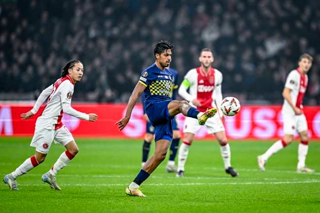Maccabi Tel Aviv midfielder Dor Peretz, during the match Ajax - Maccabi Tel Aviv at the Johan Cruijff ArenA for the UEFA Europa League - League phase - Matchday 4 season 2024-2025 in AMSTERDAM, Netherlands on 7 november 2024, (photo by Stefan Koops EYE4images DeFodi Images) not used in POL SRB CRO FRA GBR NED ITA USA Defodi-746_198996
