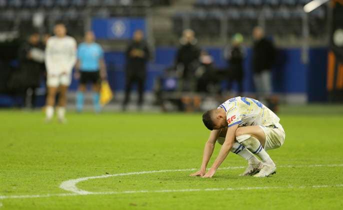 Foto: Verlierer Vladislav KABALEV (Kiev) nach dem Schlusspfiff Fussball Europa League, Dynamo Kiew - TC Ferencvaros Budapest 0 - 4 , Vorrunde, 4. Spieltag, Do. 07.11.2024 Volksparkstadion, Hamburg