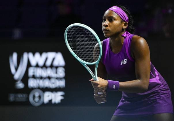 WTA, Tennis Damen Finals 2024 - Day 6 RIYADH, SAUDI ARABIA - NOVEMBER 07: Coco Gauff of USA during her match against Barbora Krejcikova of Czech Republic, on Day 6 of the 2024 WTA Finals, part of the Hologic WTA Tour, held at King Saud University Indoor Arena on November 07, 2024, in Riyadh, Saudi Arabia. Riyadh Saudi Arabia  Copyright: xArturxWidakx originalFilename:widak-wtafinal241107_np536.jpg