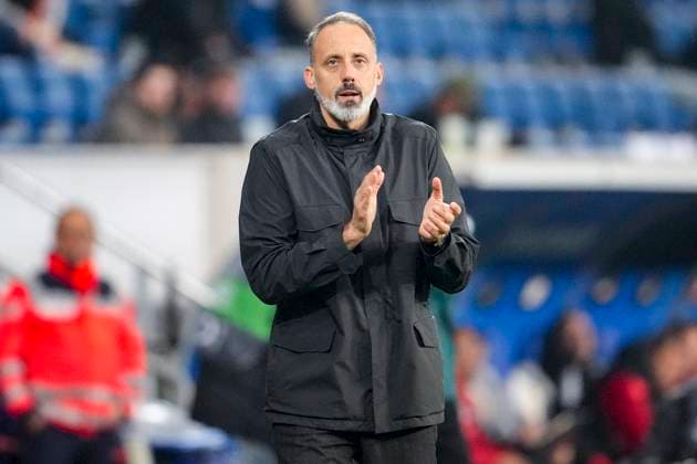 Pellegrino Matarazzo (Rino, Trainer, Cheftrainer, Hoffenheim), gibt Anweisungen, gestikuliert, mit den Armen gestikulieren, Einzelbild, Einzelfoto, Aktion, Action, klatscht in die Hände, klatschen, 07.11.2024, Sinsheim (Deutschland), Fussball, UEFA Europa League, Gruppenphase, TSG 1899 Hoffenheim - Olympique Lyon, 07.11.2024, Sinsheim (Deutschland), Fussball, UEFA Europa League, Gruppenphase, TSG 1899 Hoffenheim - Olympique Lyon, DFB DFL REGULATIONS PROHIBIT ANY USE OF PHOTOGRAPHS AS IMAGE SEQUENCES AND OR QUASI-VIDEO.