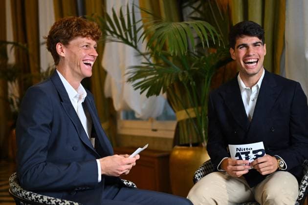 Media Day At 2024 Nitto ATP, Tennis Herren Finals - Turin Jannik Sinner (ITA) and Carlos Alcaraz (ESP) during media day at the 2024 Nitto ATP Finals in Turin, Italy, on November 7, 2024. Photo by Corinne Dubreuil ABACAPRESS.COM Turin Italy  Copyright: xDubreuilxCorinne ABACAx