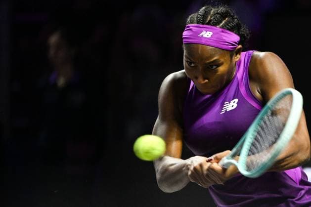 WTA, Tennis Damen Finals 2024 - Day 7 RIYADH, SAUDI ARABIA - NOVEMBER 08: Coco Gauff of USA during her semi-final match against Aryna Sabalenka of Belarus , on Day 7 of the 2024 WTA Finals, part of the Hologic WTA Tour, held at King Saud University Indoor Arena on November 08, 2024, in Riyadh, Saudi Arabia. Riyadh Saudi Arabia  Copyright: xArturxWidakx originalFilename:widak-wtafinal241108_npuoP.jpg